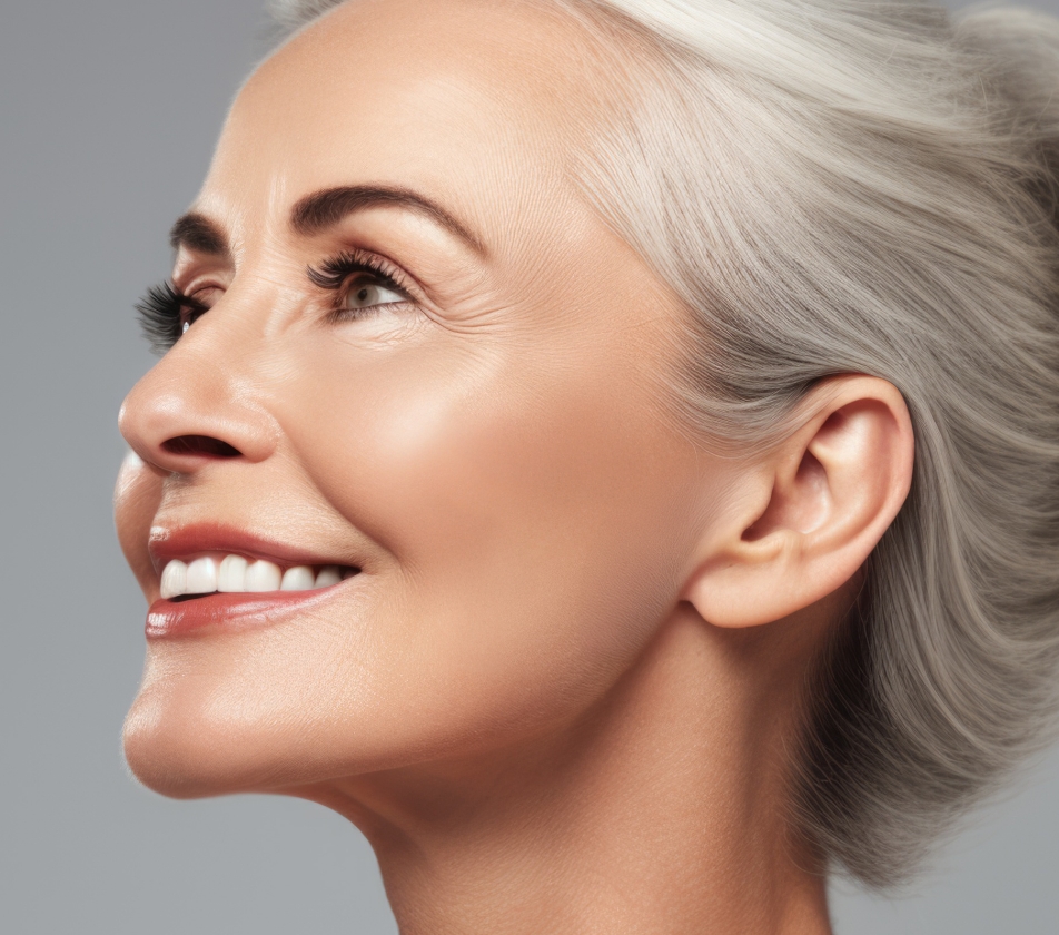 side profile of middle aged woman (model)